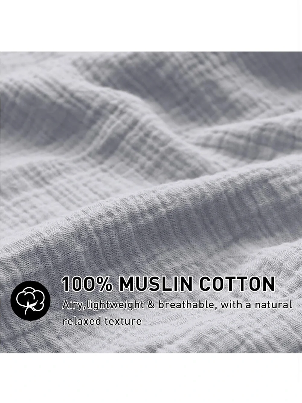 NEW EMME Muslin Cotton Duvet Cover Set Lt Grey. Linen Like Soft Breathable.